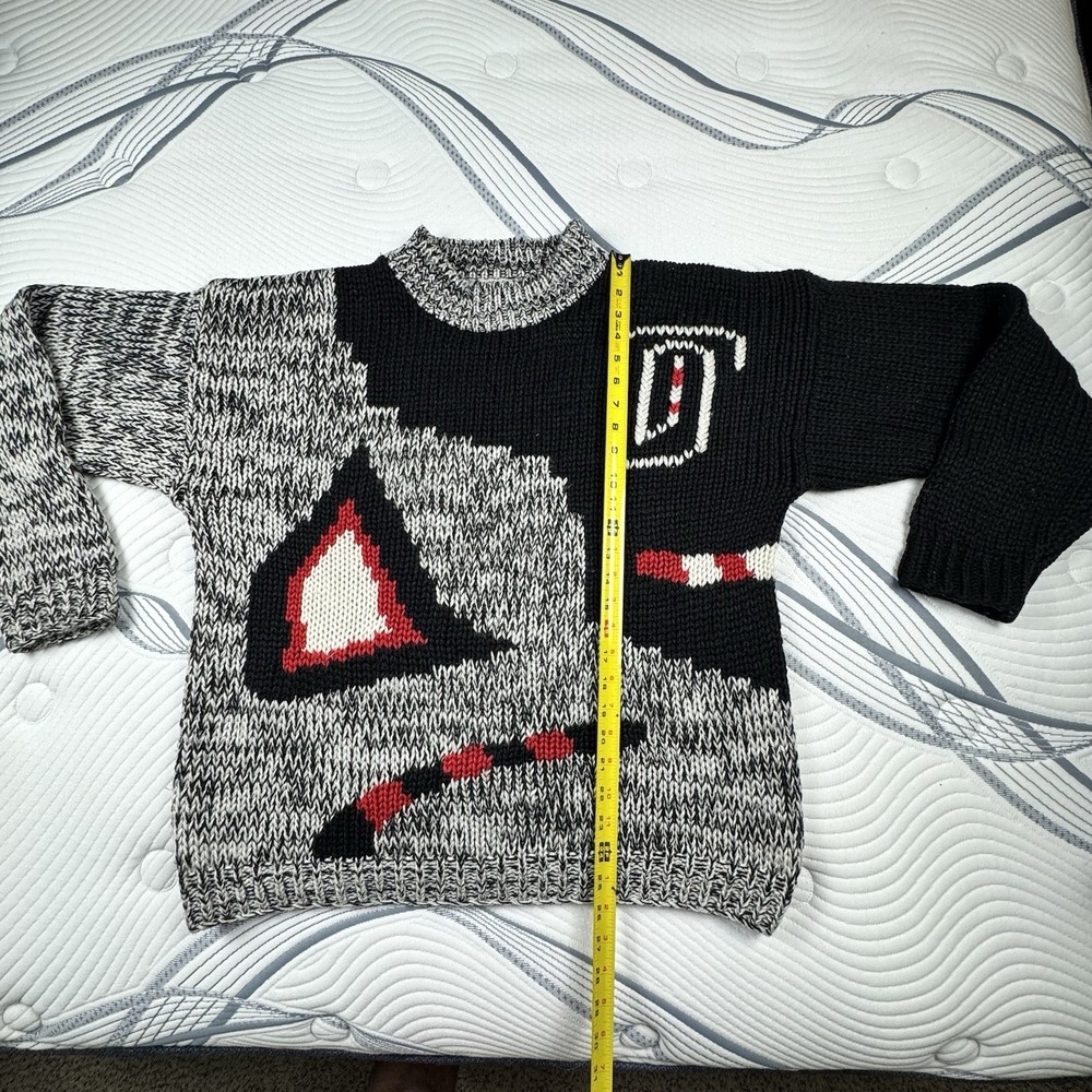 Vintage Le Tigre Acrylic Sweater Men Lg Abstract 90s Grandpa Black - Picture 2 of 8